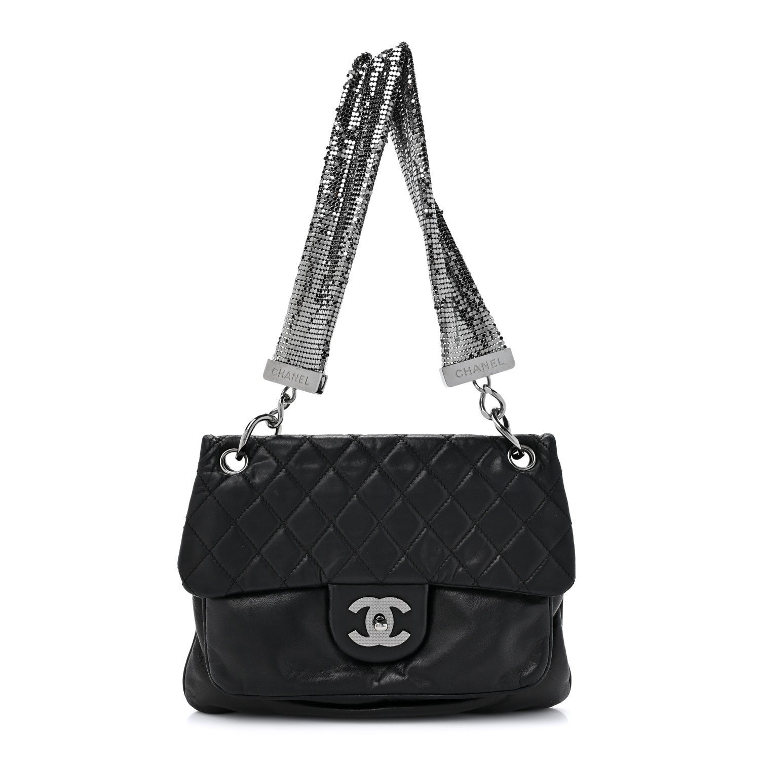 Chanel Lambskin Quilted Chain Mail Shoulder Bag Black