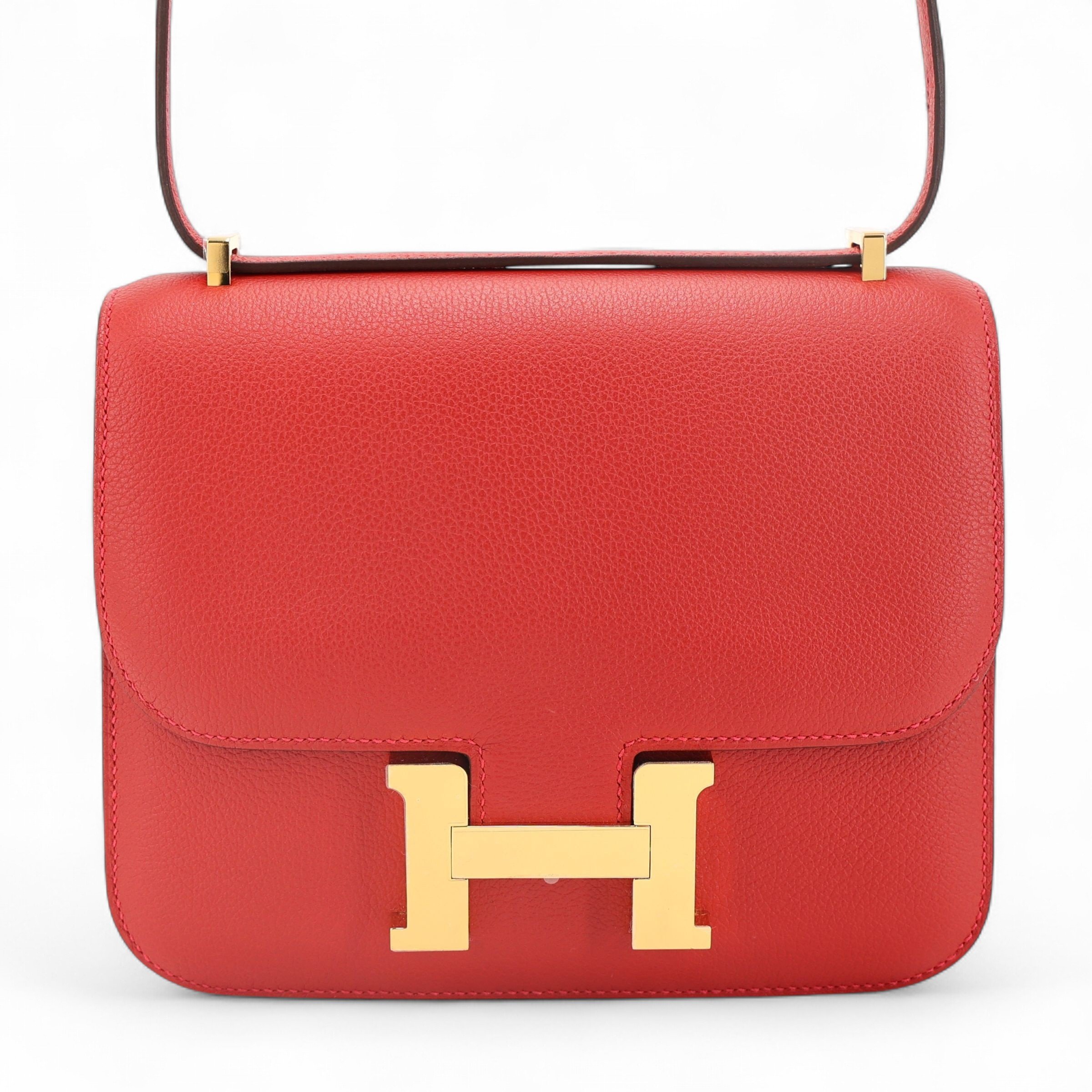 Hermes Unused ( Rank NS ) HERMÈS Constance Mini Rouge Casaque (Q5) Evercolor Gold hardware C (2018)