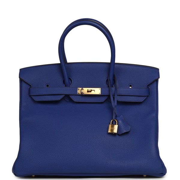 Pre-owned Hermes Birkin 35 Bleu Royal Togo Gold Hardware