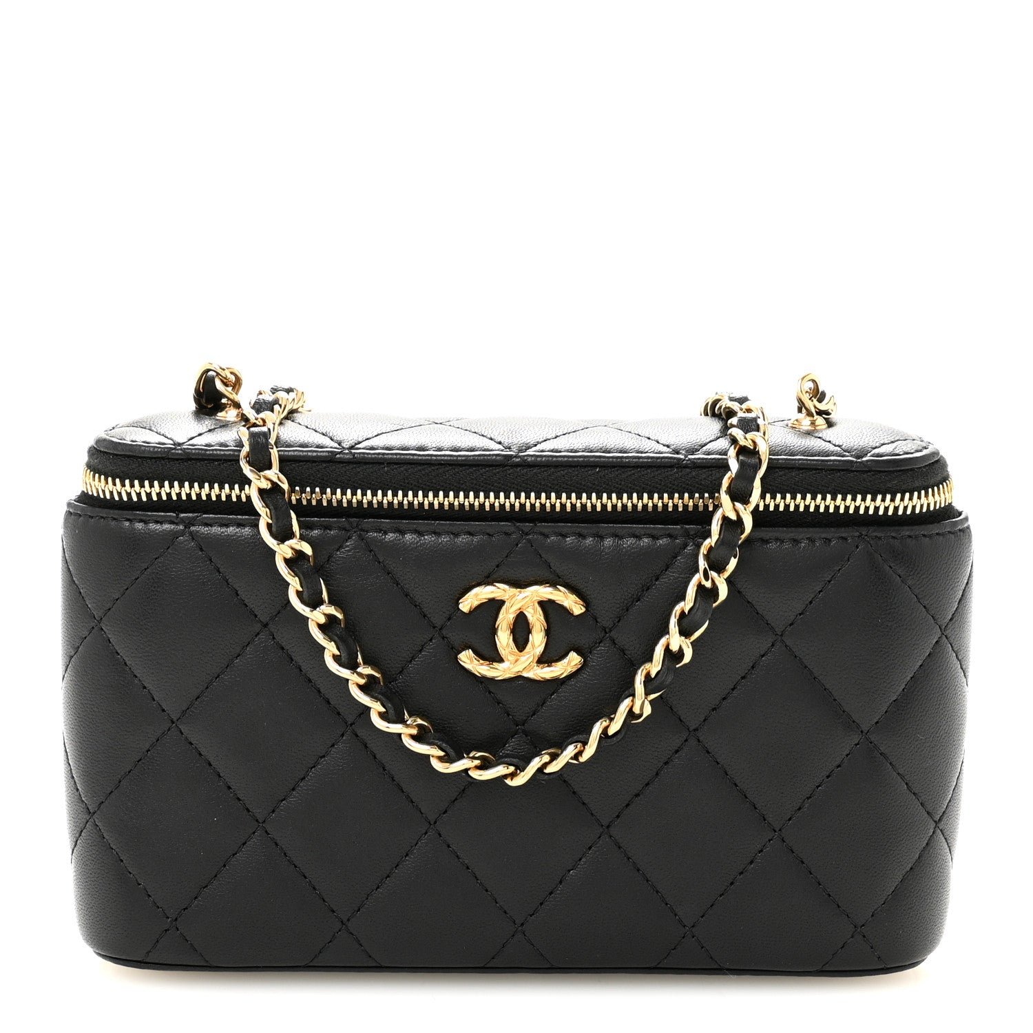 Chanel Lambskin Quilted Resin Vanity Case With Chain Black