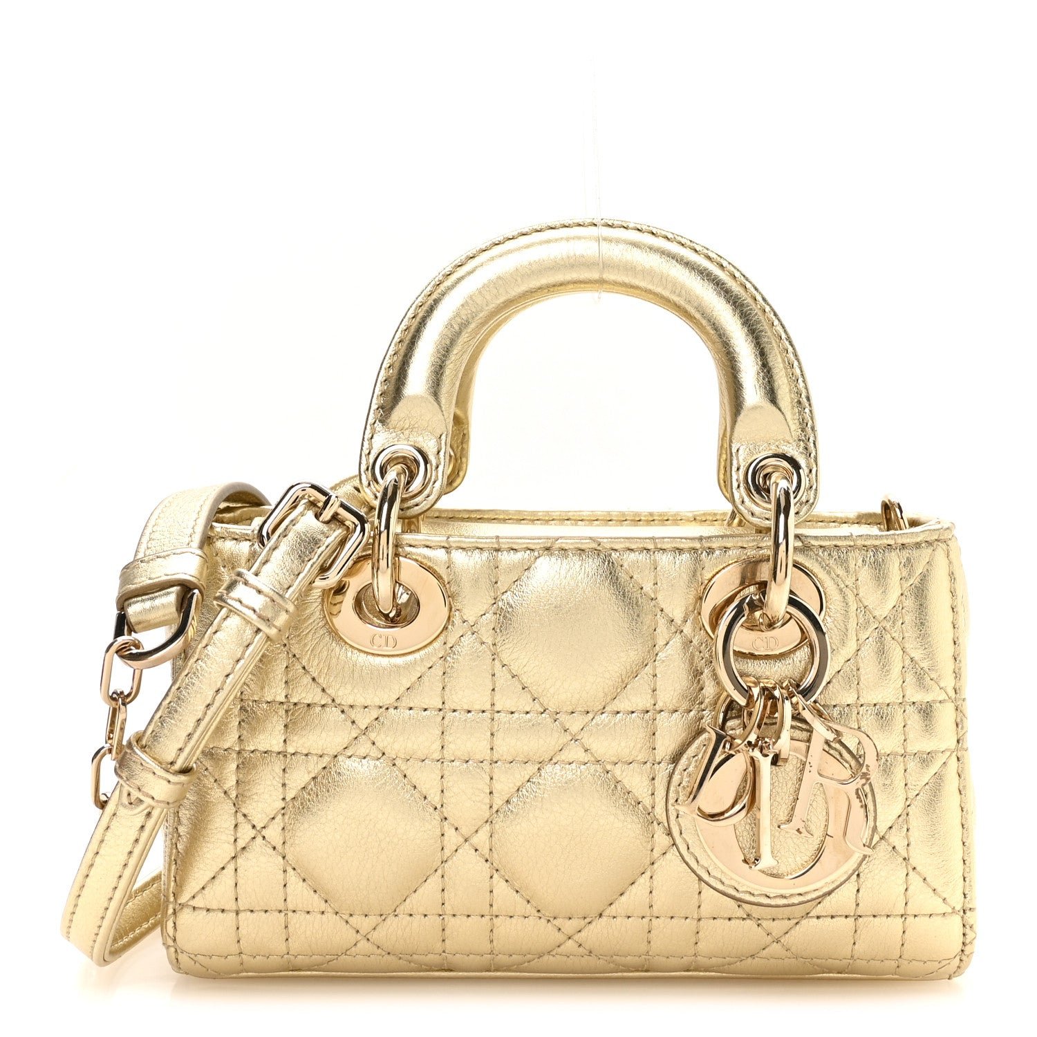 Christian Dior Metallic Lambskin Cannage Micro Lady D-Joy Gold