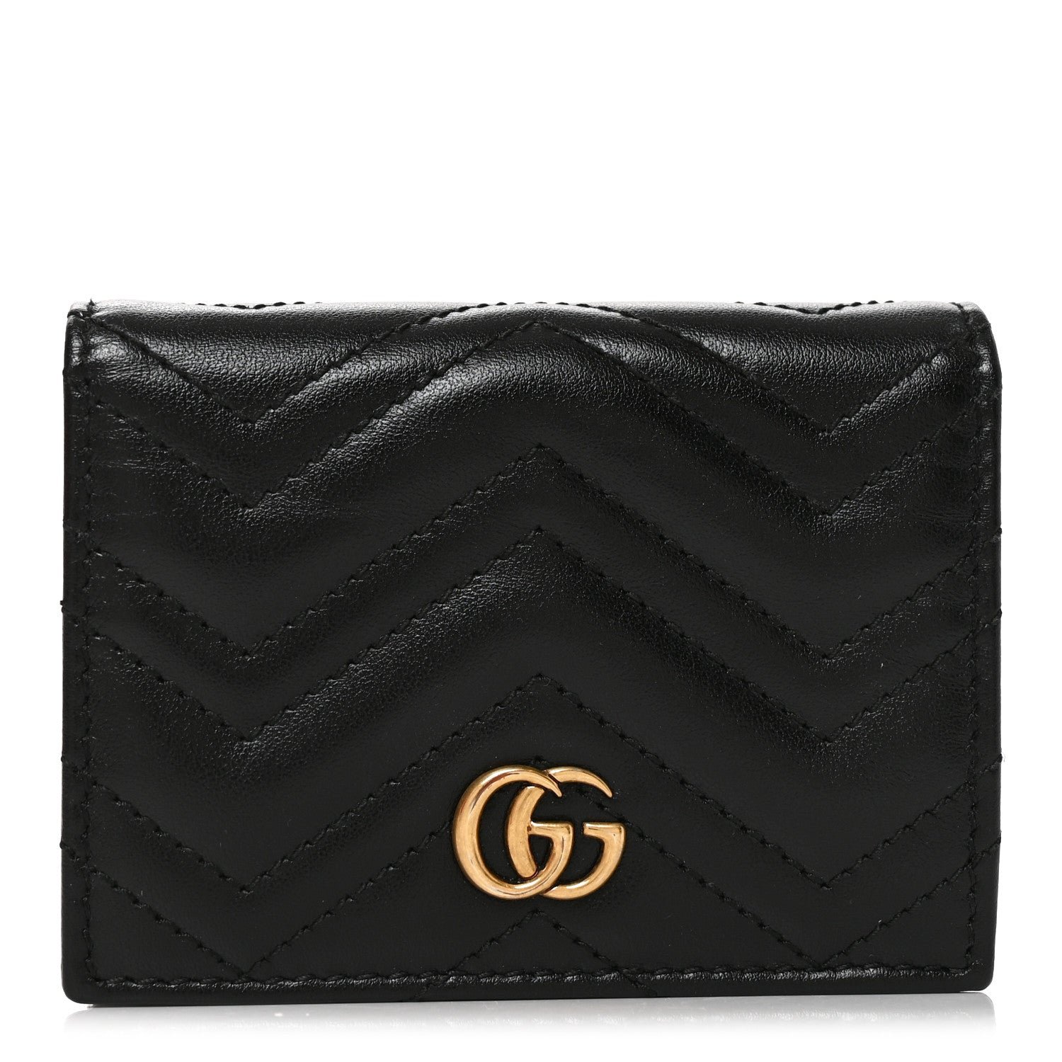 Gucci Calfskin Matelasse GG Marmont Card Case Wallet Black