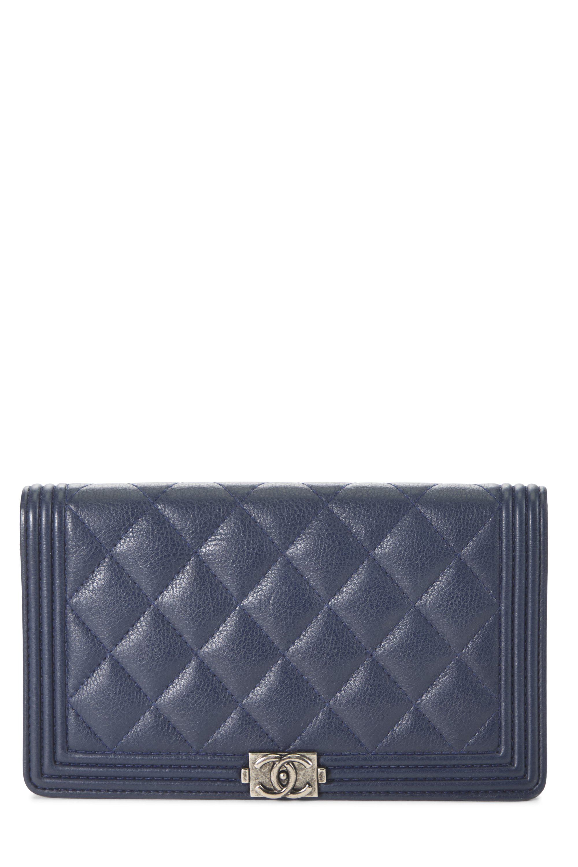 Navy Quilted Lambskin Boy Wallet