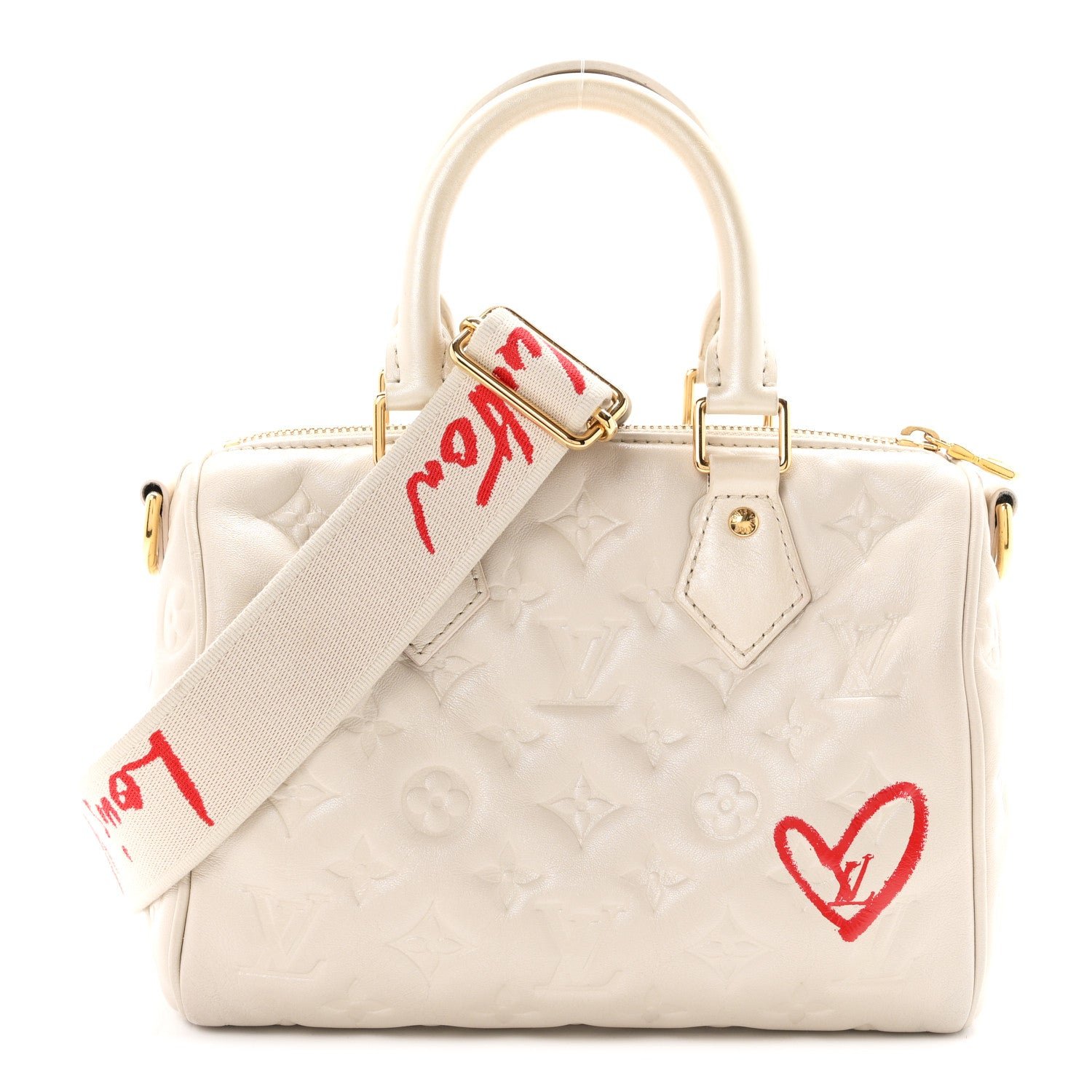 Louis Vuitton Lambskin Embossed Monogram Fall in Love Speedy 22 Bandouliere Ivory