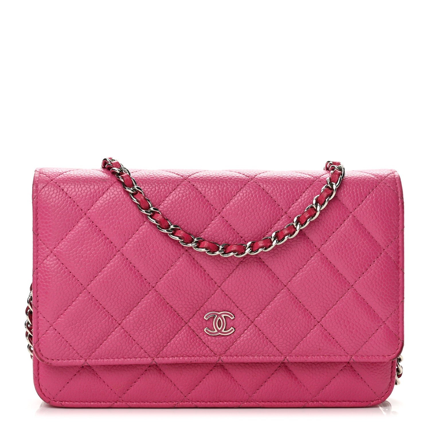 Chanel Caviar Enamel Quilted Wallet On Chain WOC Pink