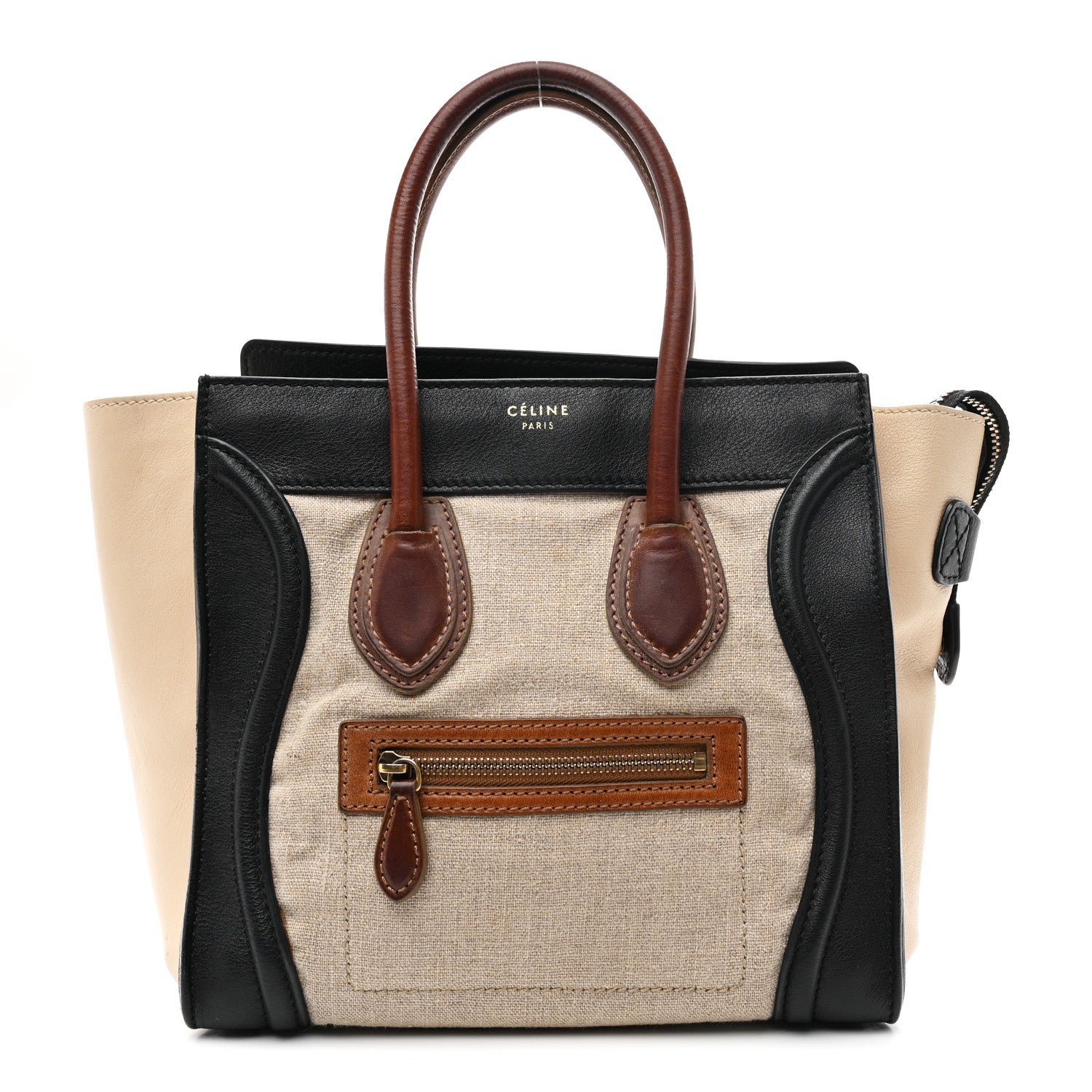 Celine Canvas Smooth Calfskin Micro Tri-Color Luggage Natural Black Tan