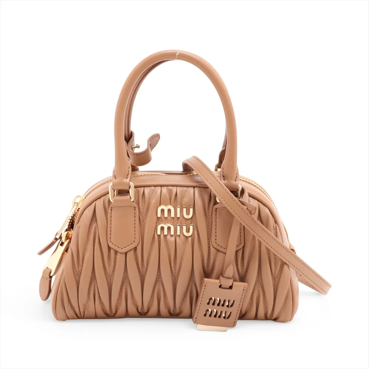 Miu Miu Matelassé 5BB191 Leather 2 Way Handbag Brown