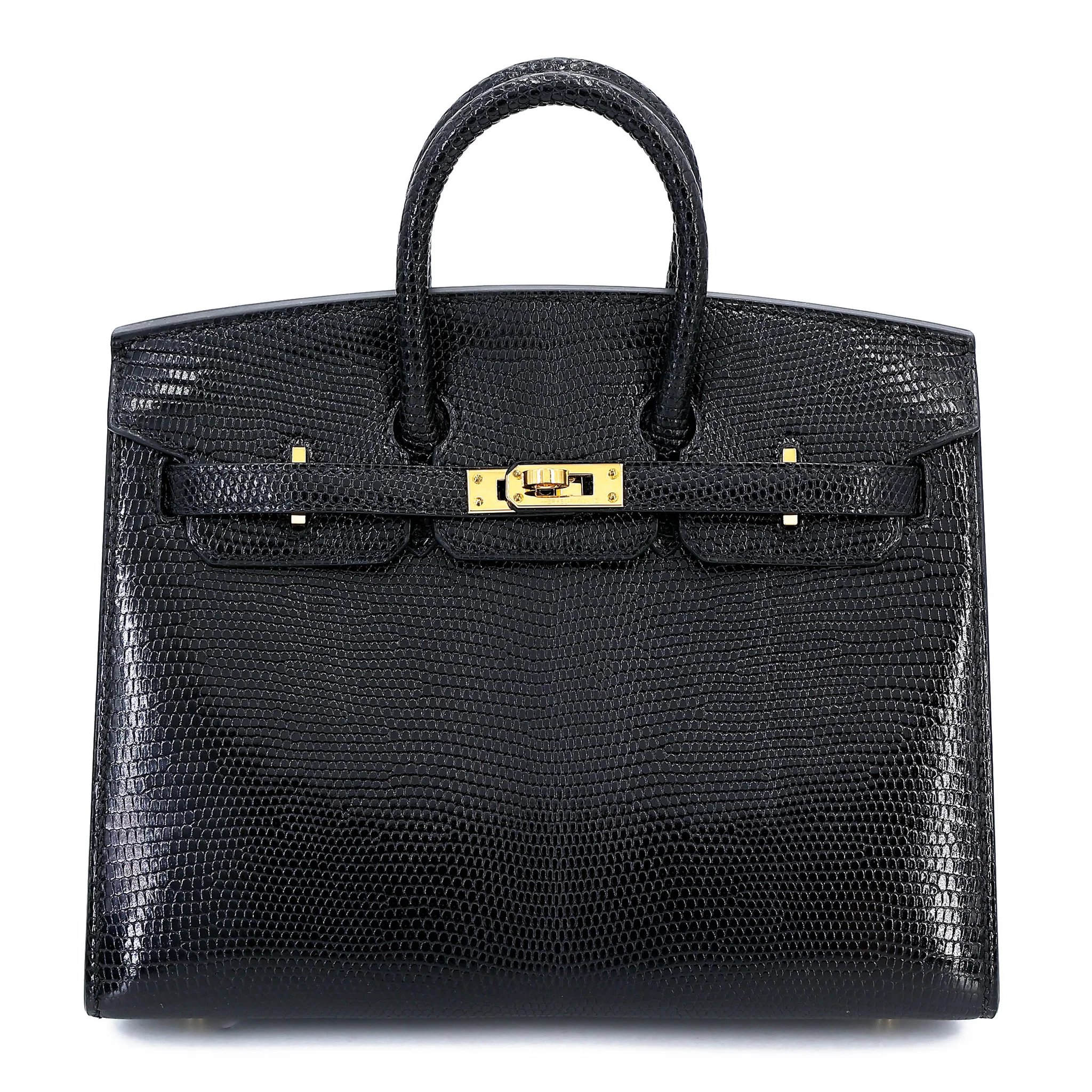 Excellent ( Rank SA ) HERMÈS Birkin 20 Noir (89) Lizard Gold hardware B (2023)