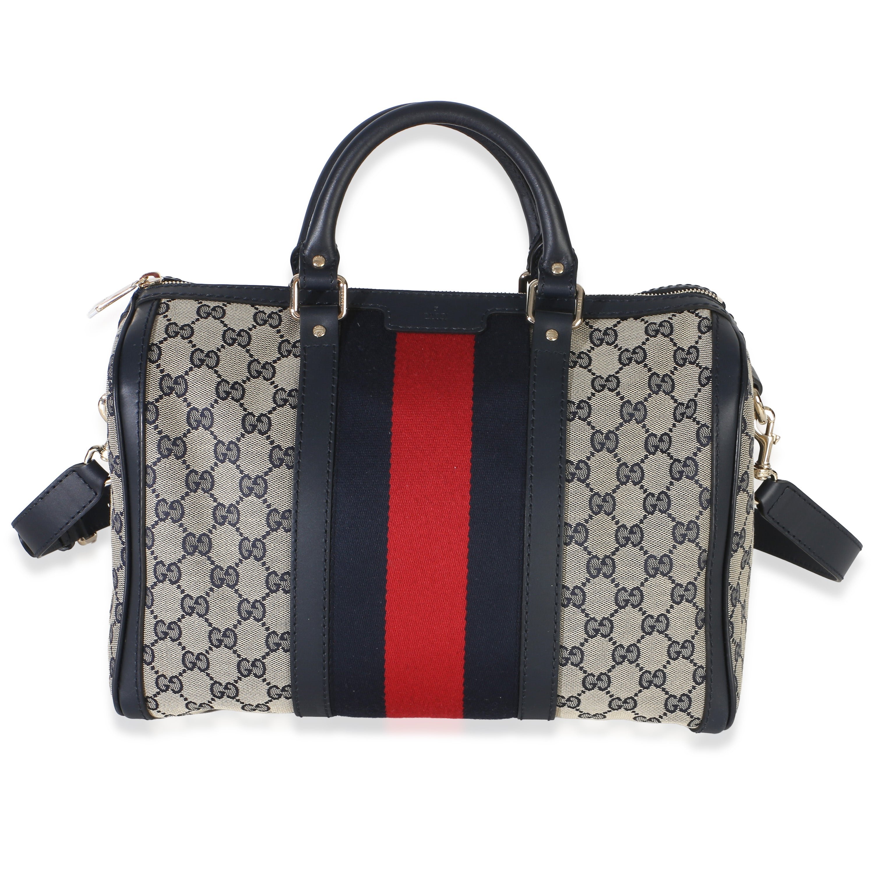 GG Supreme Monogram Navy Ophidia Canvas Medium Boston Bag