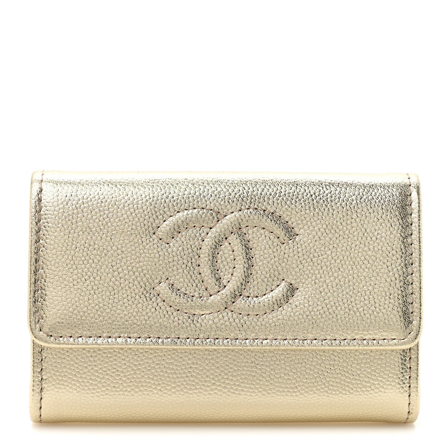 Chanel Metallic Caviar Quilted CC Flap Card Holder Gold