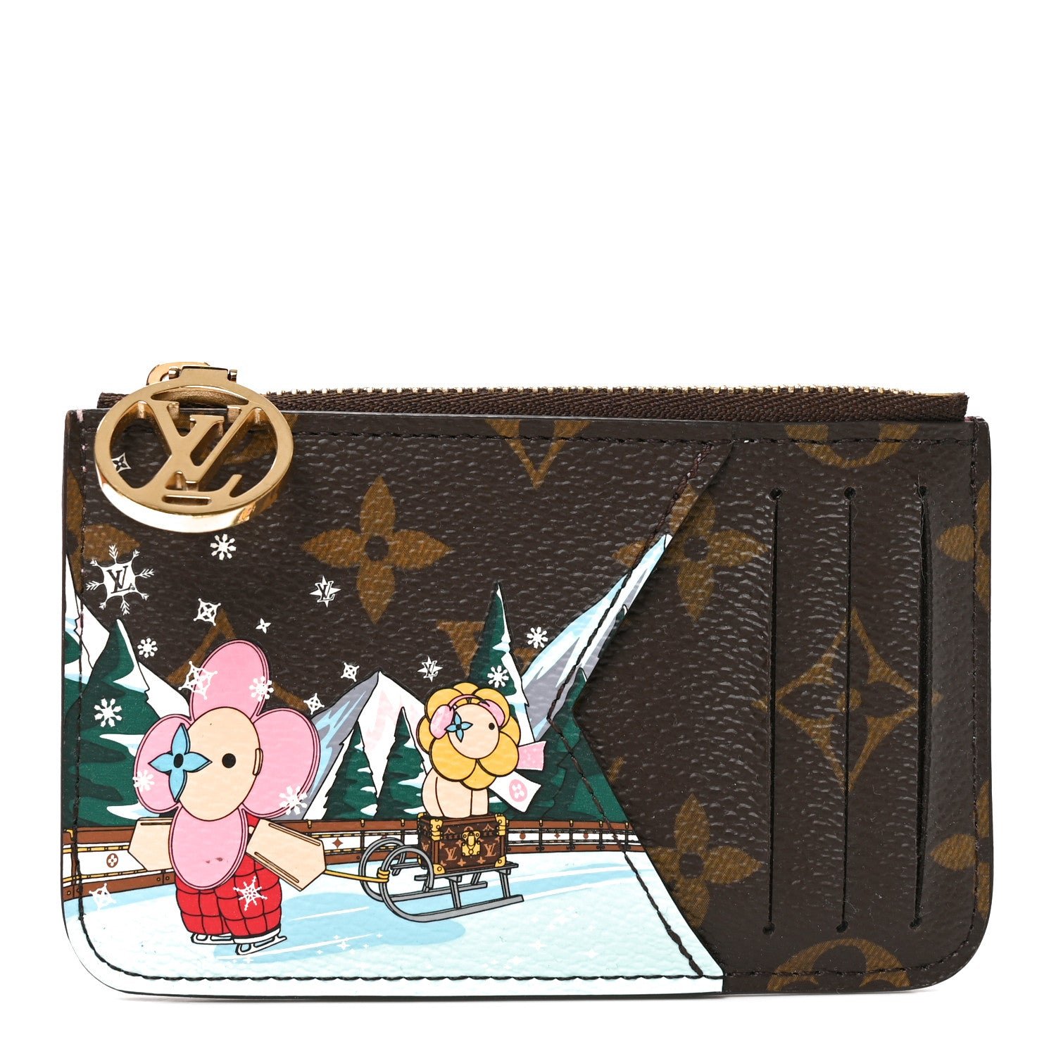 Louis Vuitton Monogram 2023 Christmas Animation Alpine Zipped Romy Card Holder Pink