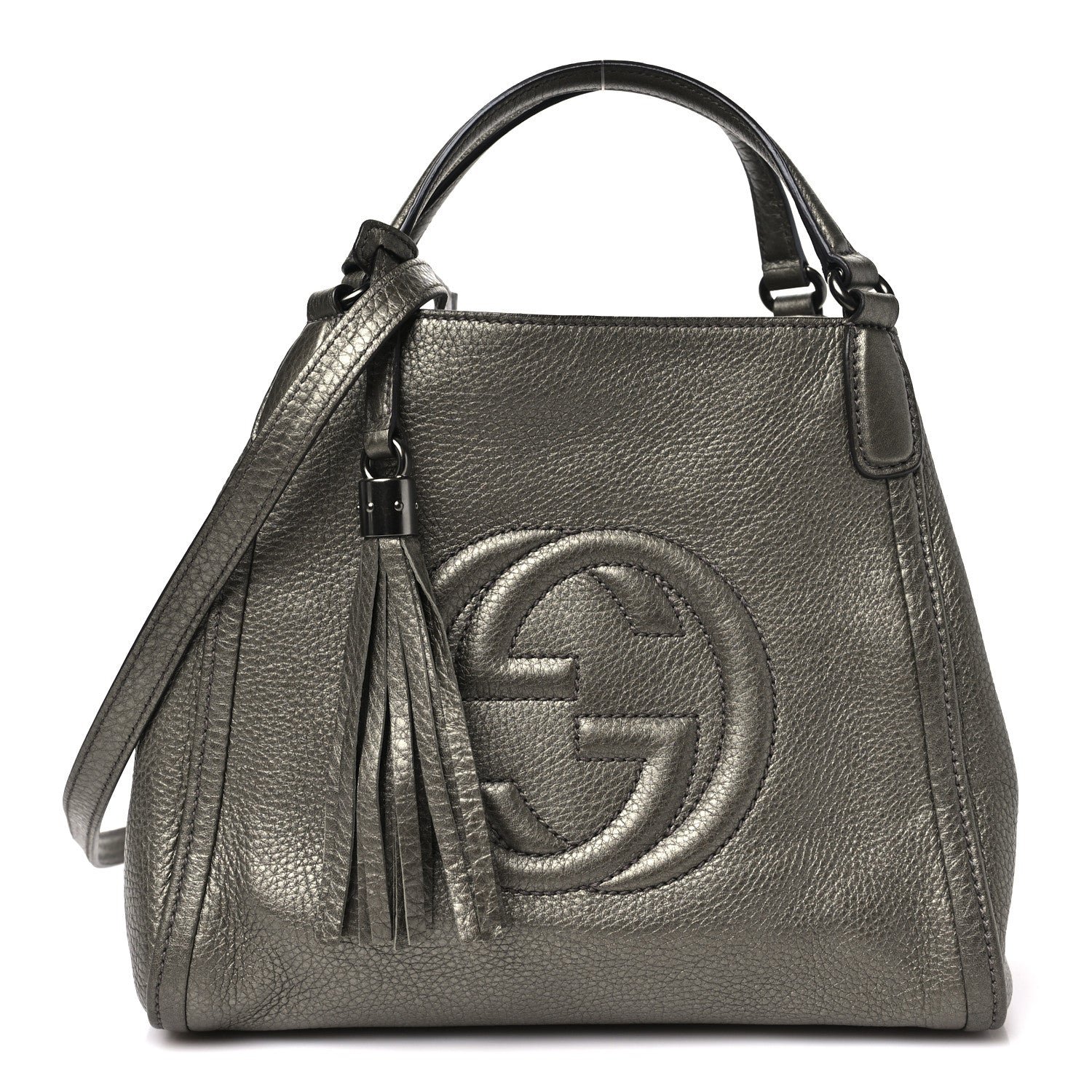 Gucci Metallic Pebbled Calfskin Small Soho Shoulder Bag Golden Beige