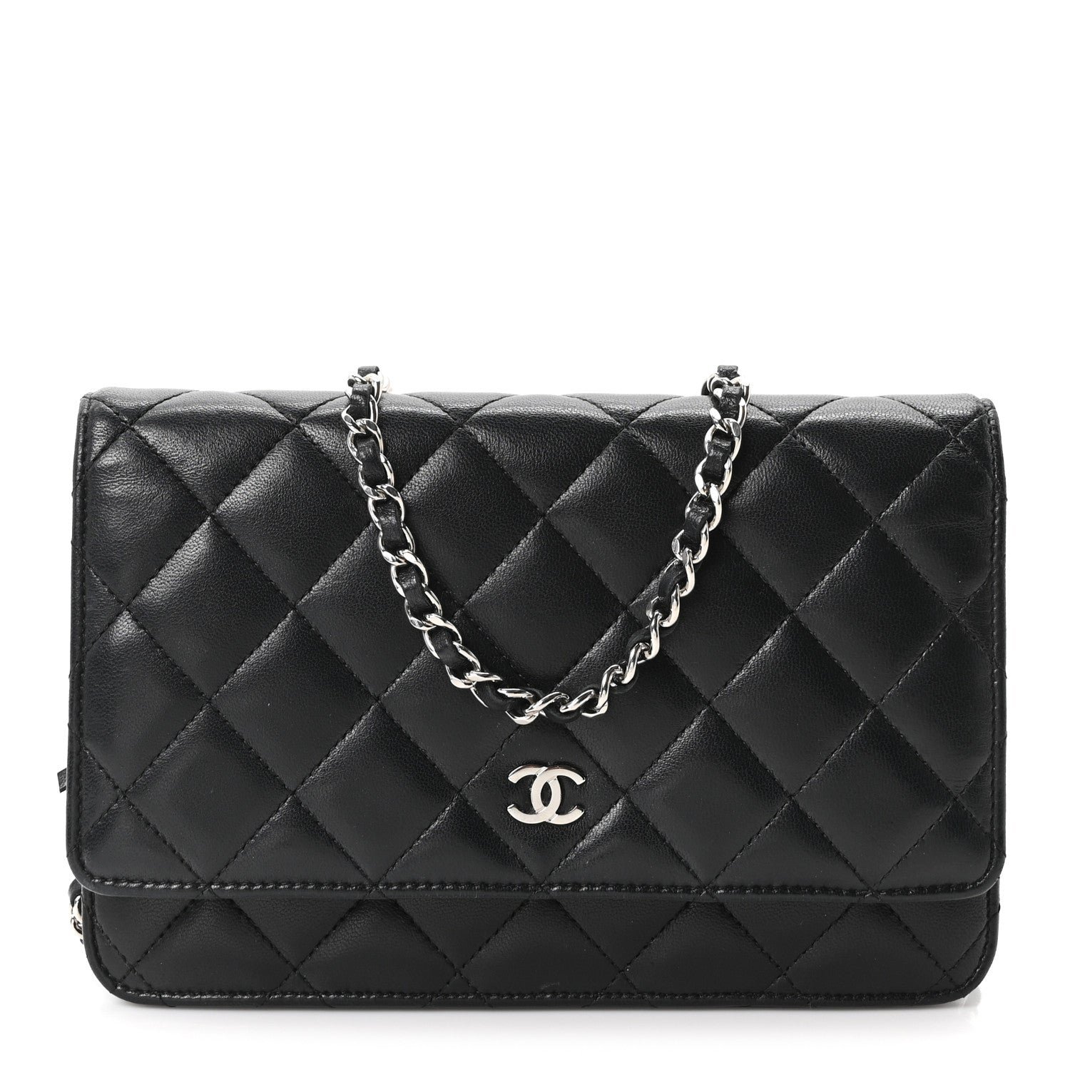 Chanel Lambskin Quilted Wallet On Chain WOC Black