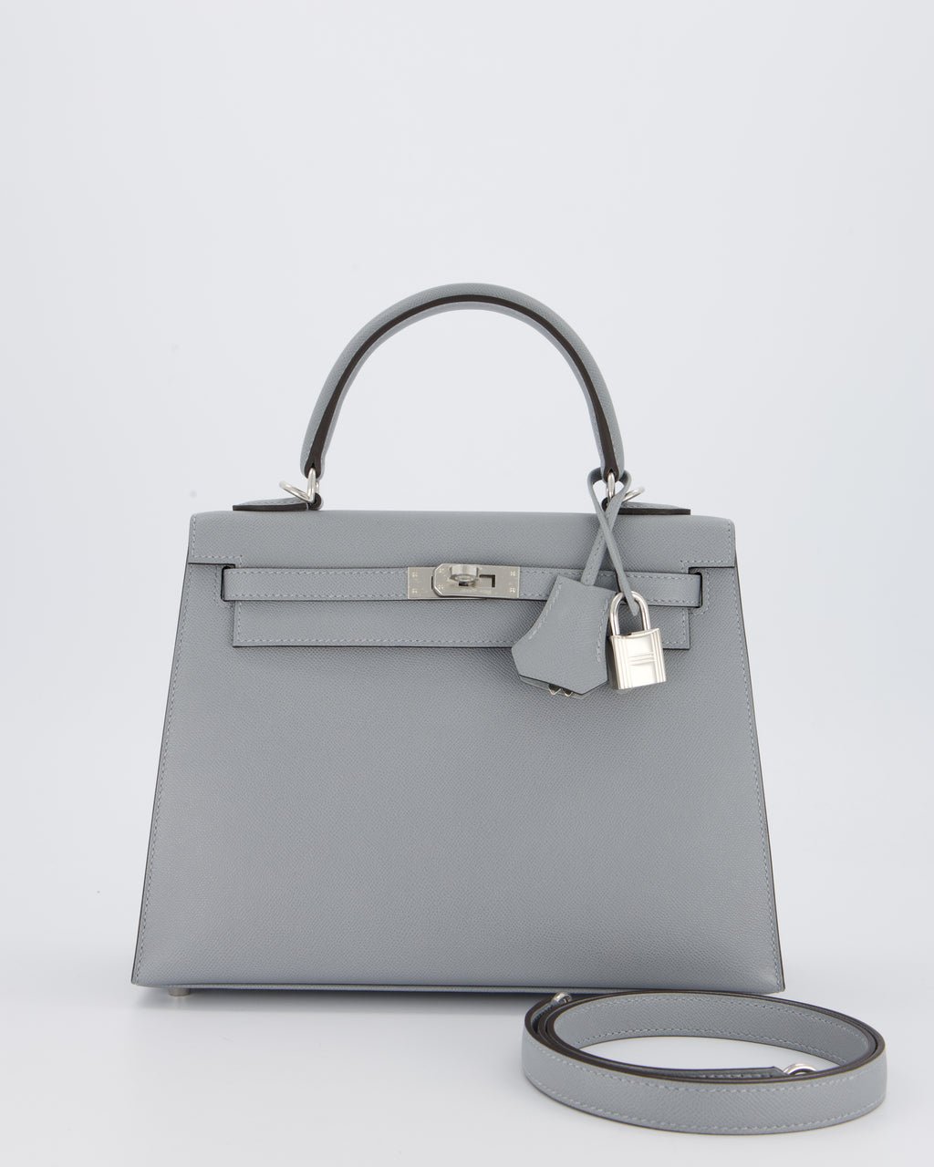 Hermes Hermès Kelly 25 Sellier Bag in Gris Pantin Epsom Leather with Palladium Hardware