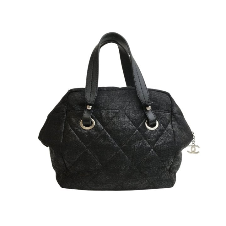 Chanel Paris Biarritz Bowler Bag Black Fabric