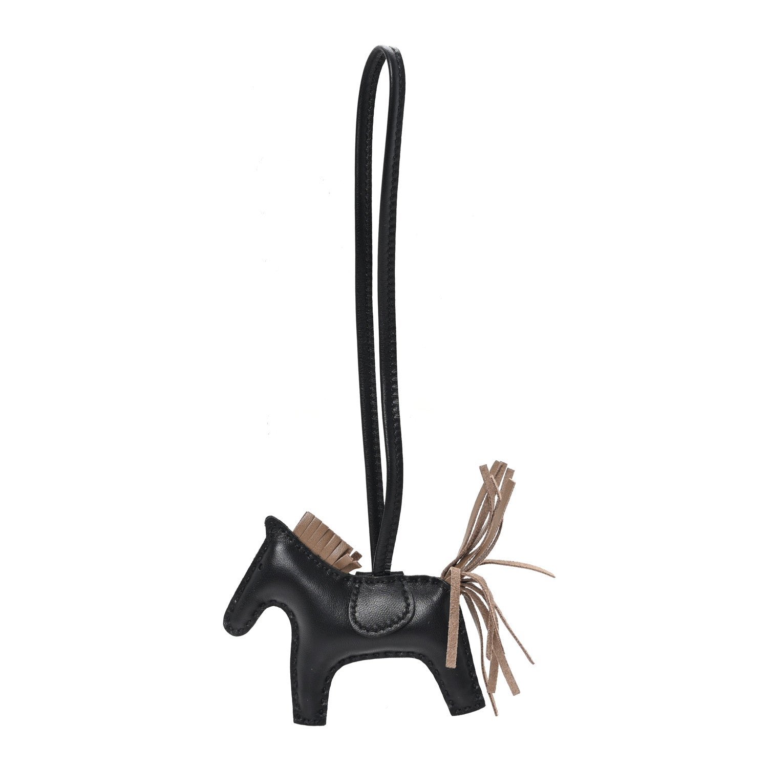 Hermes Milo Lambskin Grigri Rodeo Horse Bag Charm PM Black Etoupe