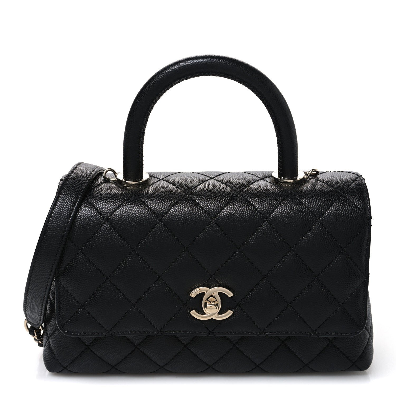 Caviar Quilted Mini Coco Handle Flap Black