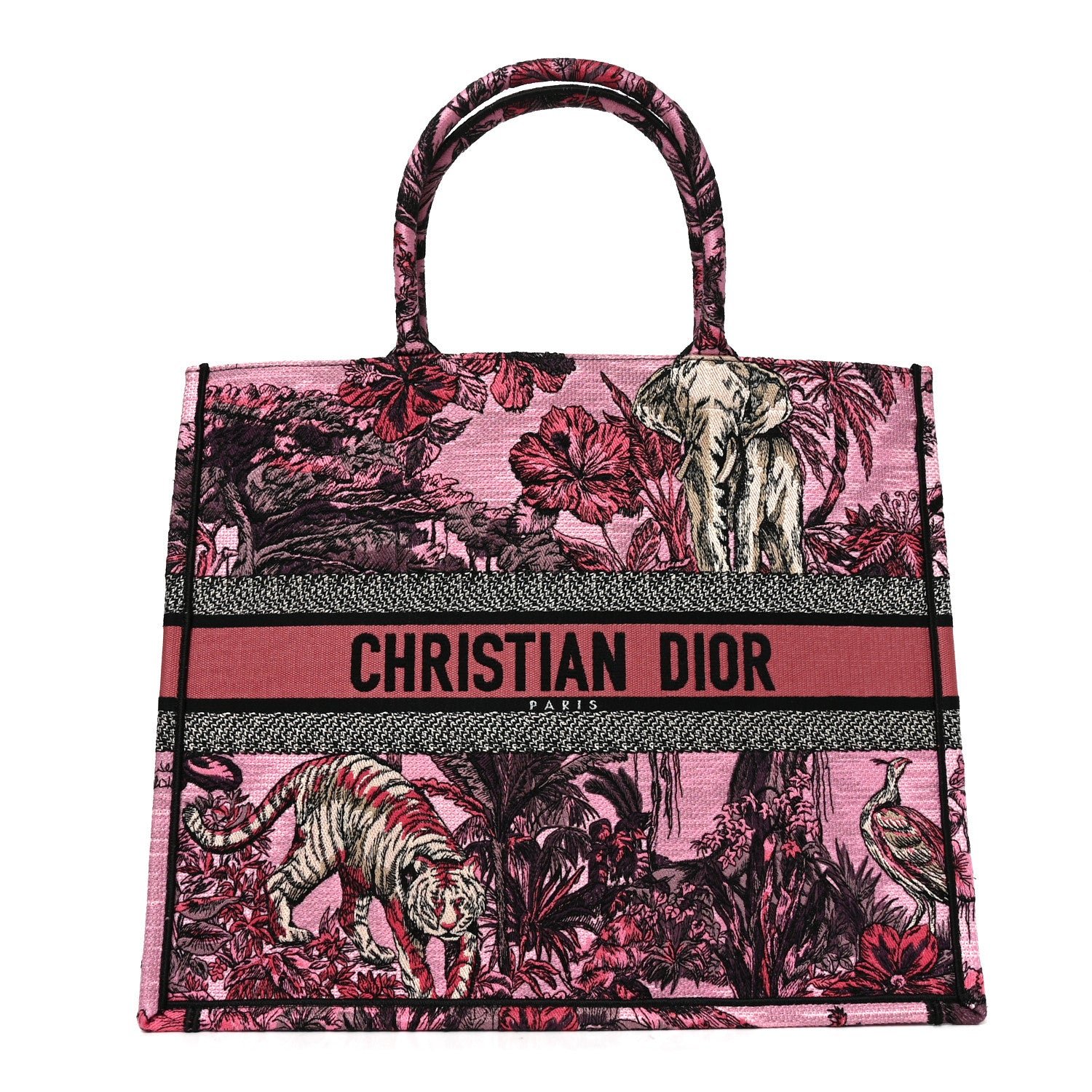 Christian Dior Canvas Embroidered Large Toile de Jouy Voyage Book Tote Fuchsia Multicolor