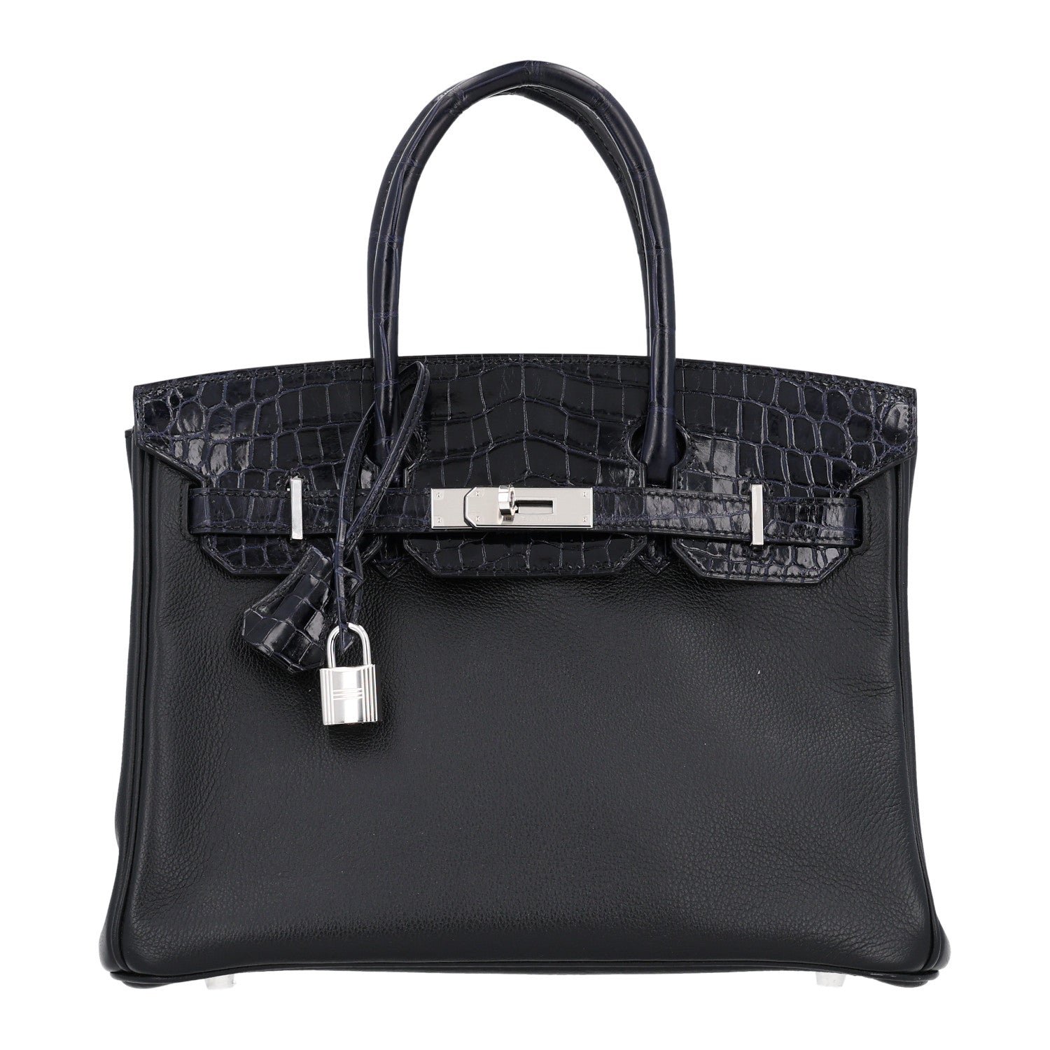 Hermes Taurillon Novillo Shiny Niloticus Crocodile Birkin Touch 30 Black Bleu Marine