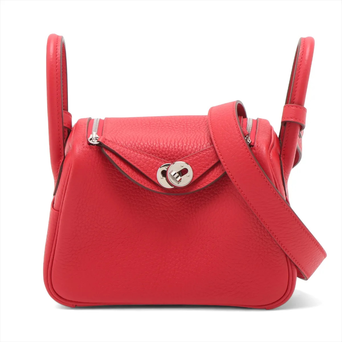 Hermès Lindy mini 20 Taurillon Clemence ROUGE LADUE Silver Metal Fittings