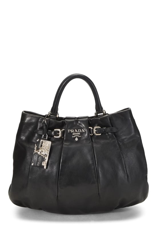 Black Calfskin Pleated Tote Small