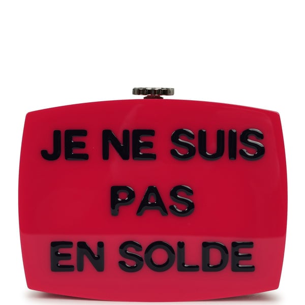 Chanel "Je Ne Suis Pas En Solde" Minaudiere Clutch with Chain Fuchsia, Navy Blue Plexiglass, Resin Silver Hardware