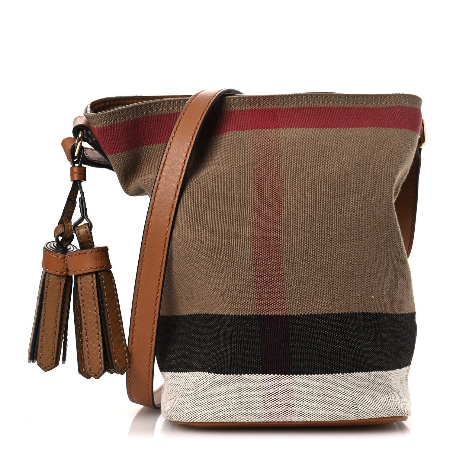 Burberry Canvas Mega Check Mini Ashby Tassel Crossbody Saddle Brown