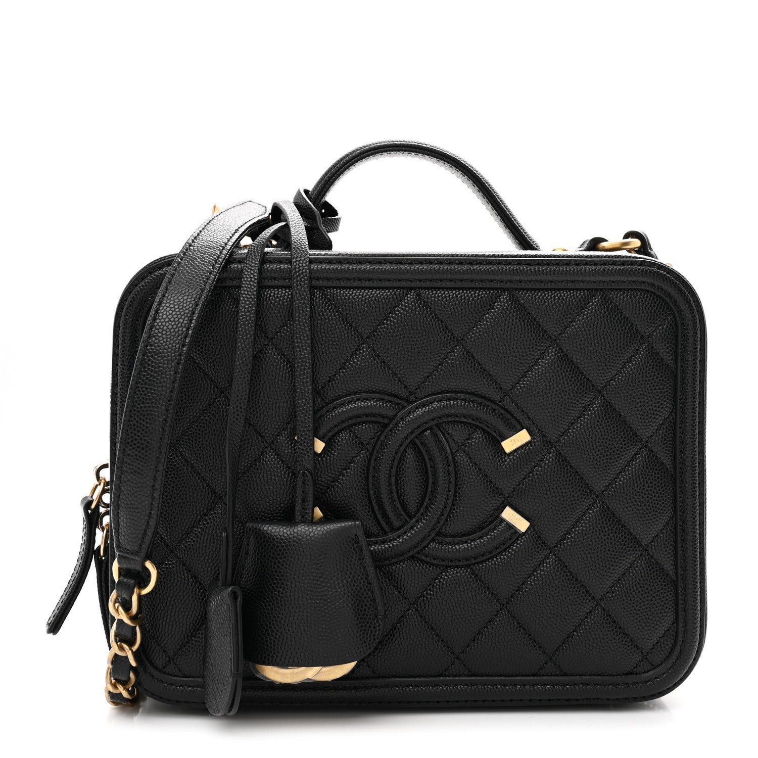 Chanel Caviar Quilted Medium CC Filigree Vanity Case Black