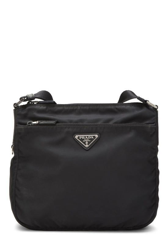 Black Nylon Front Zip Pocket Messenger Small