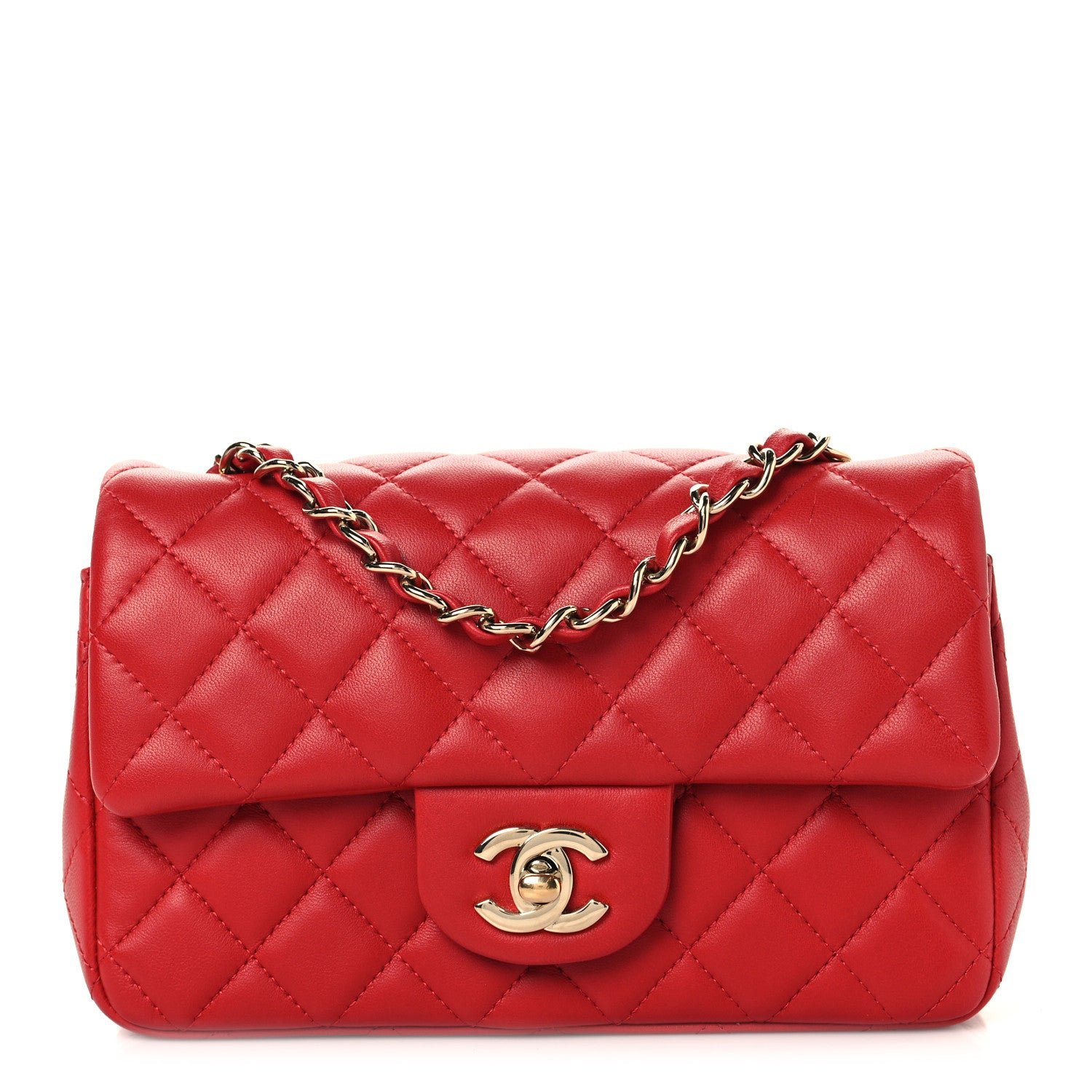 Chanel Lambskin Quilted Mini Rectangular Flap Red