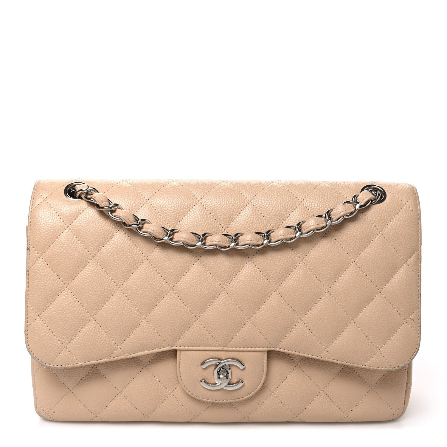 Chanel Caviar Quilted Jumbo Double Flap Light Beige