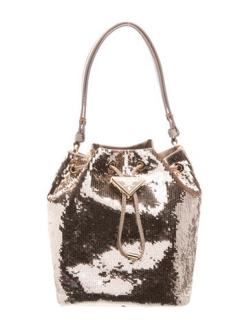 Sequins Enameled Metal Triangle Bucket Bag