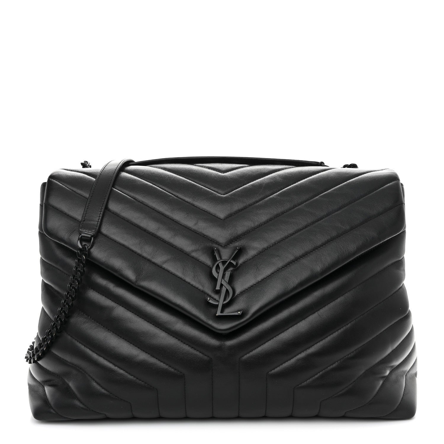 Saint Laurent Saint Laurent Calfskin Y Quilted Monogram Monochrome Large Loulou Chain Satchel Black