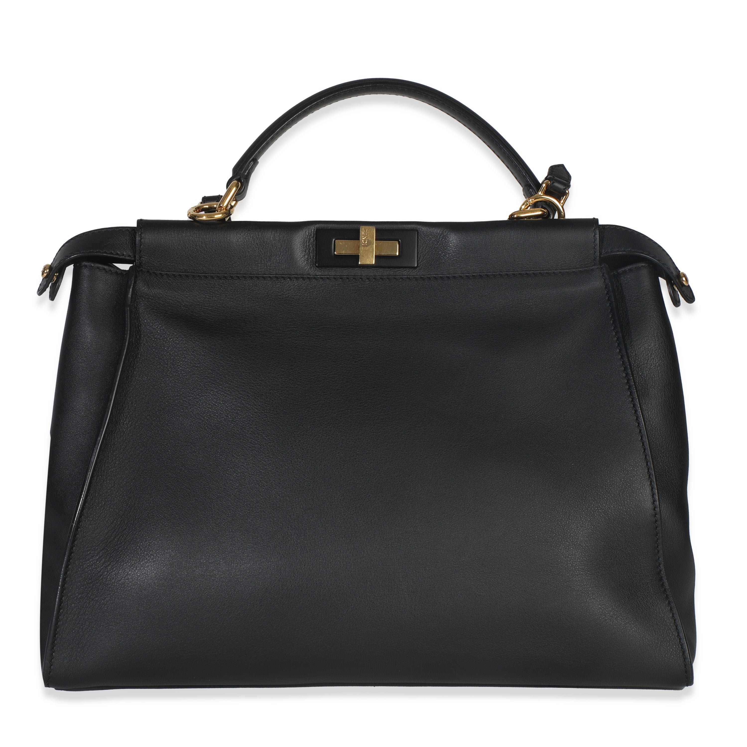 Fendi Black Vitello Seta Shiny Nappa Large Peekaboo Iconic Satchel
