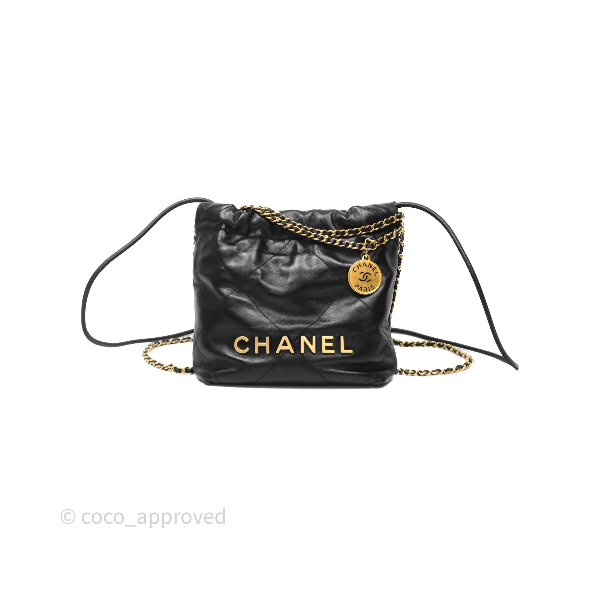 Chanel 22 Mini Bag Black Crumpled Calfskin Aged Gold Hardware