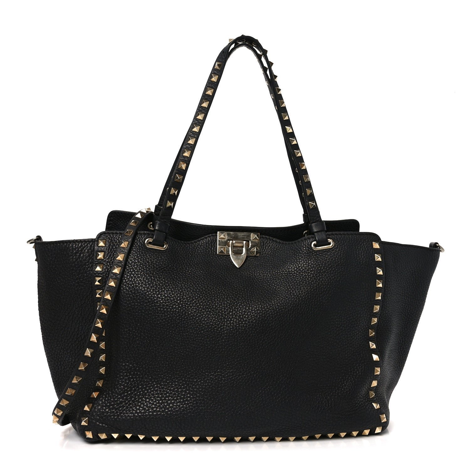 Valentino Garavani Pebbled Calfskin Medium Rockstud Tote Black