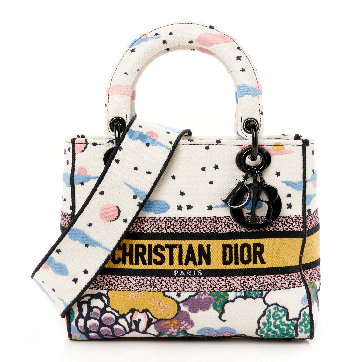 Dior Canvas Embroidered Ciel De Reve Medium Lady D-Lite Latte Multicolor
