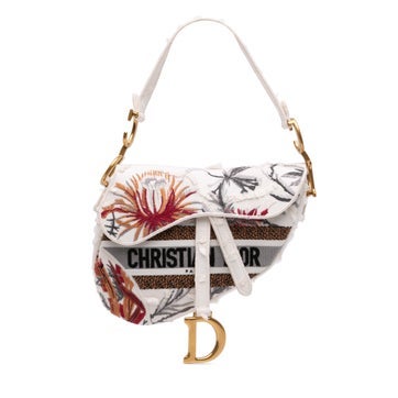 Dior Canvas Embroidered Camouflage Flowers Saddle Bag