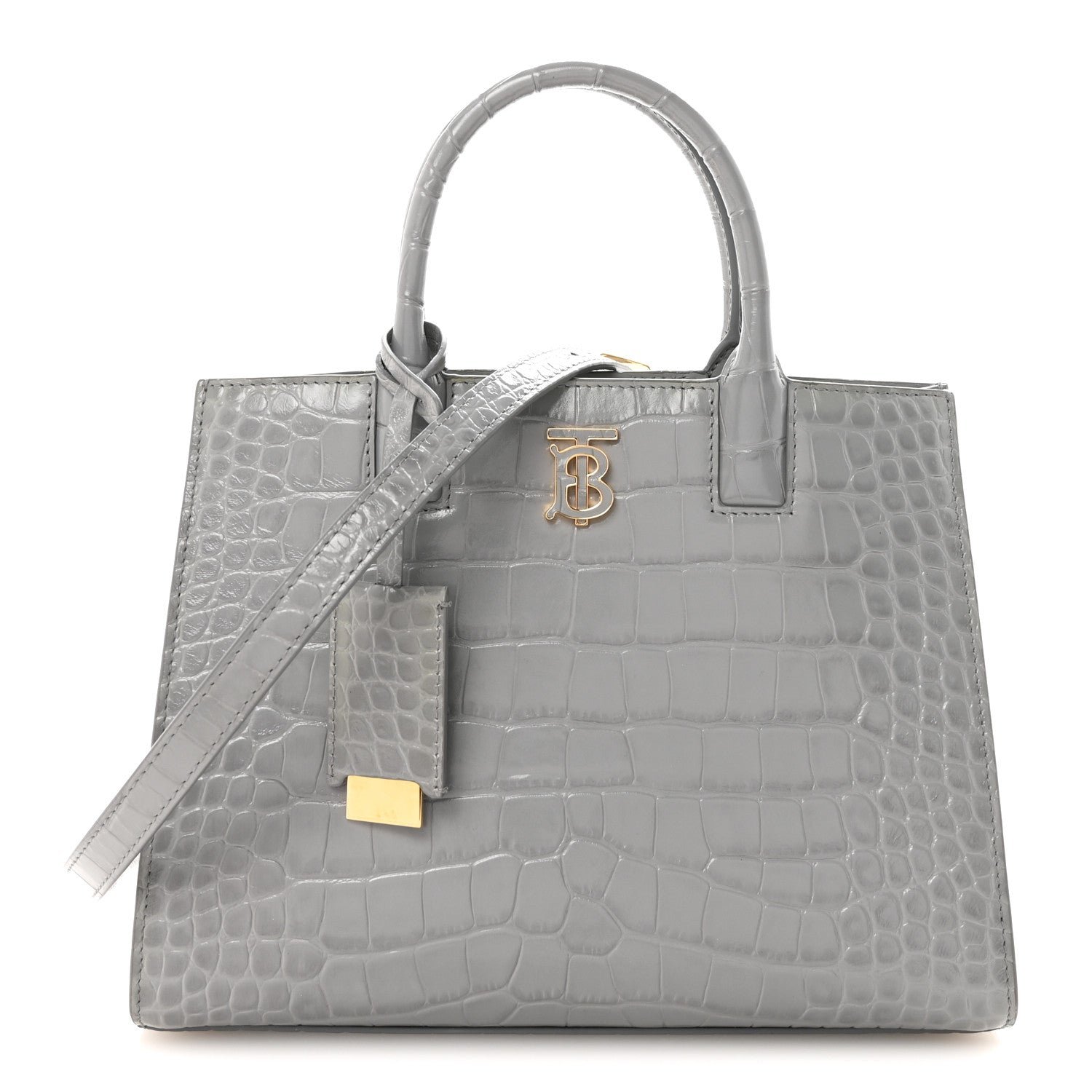 Burberry Crocodile Embossed Calfskin Mini Frances Tote Cloud Grey