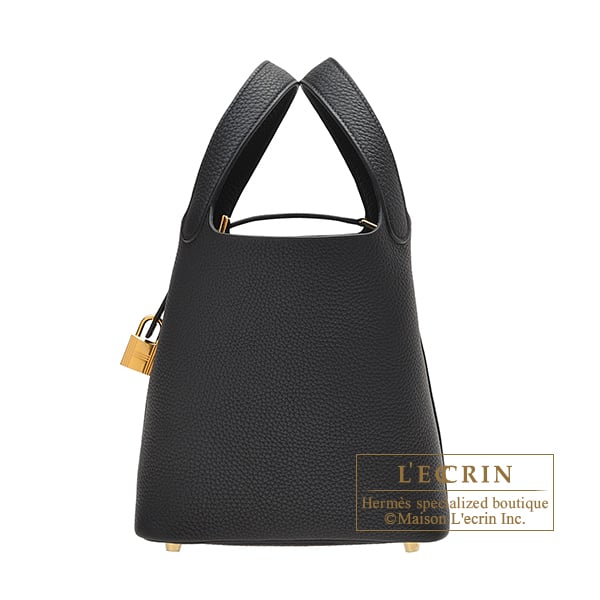 Hermes Picotin Lock bag 18/PM Black Clemence leather Gold hardware