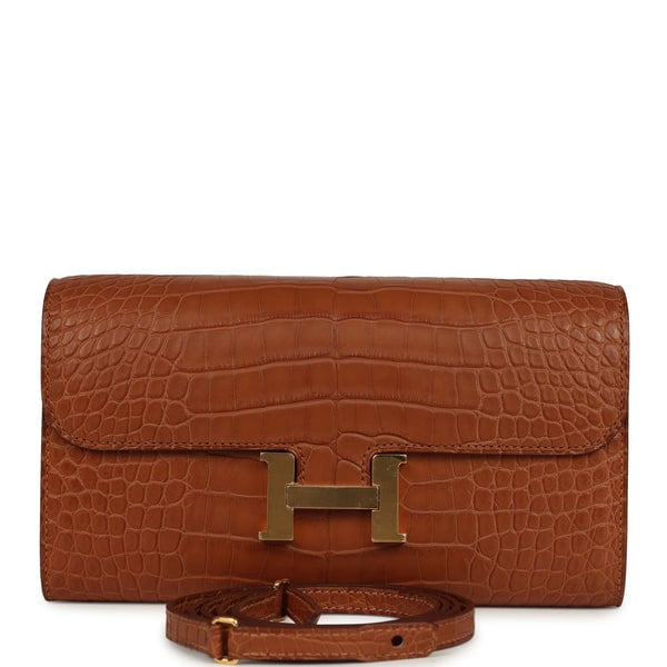 Hermes Pre-owned Hermes Constance Wallet To Go Gold Matte Alligator Gold Hardware