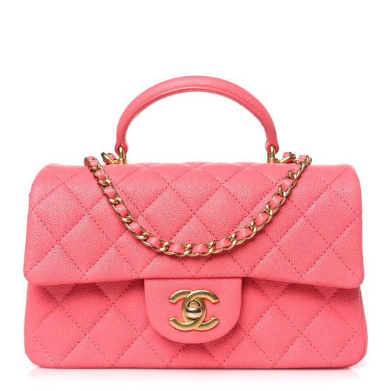 Chanel Caviar Quilted Mini Top Handle Rectangular Flap Pink