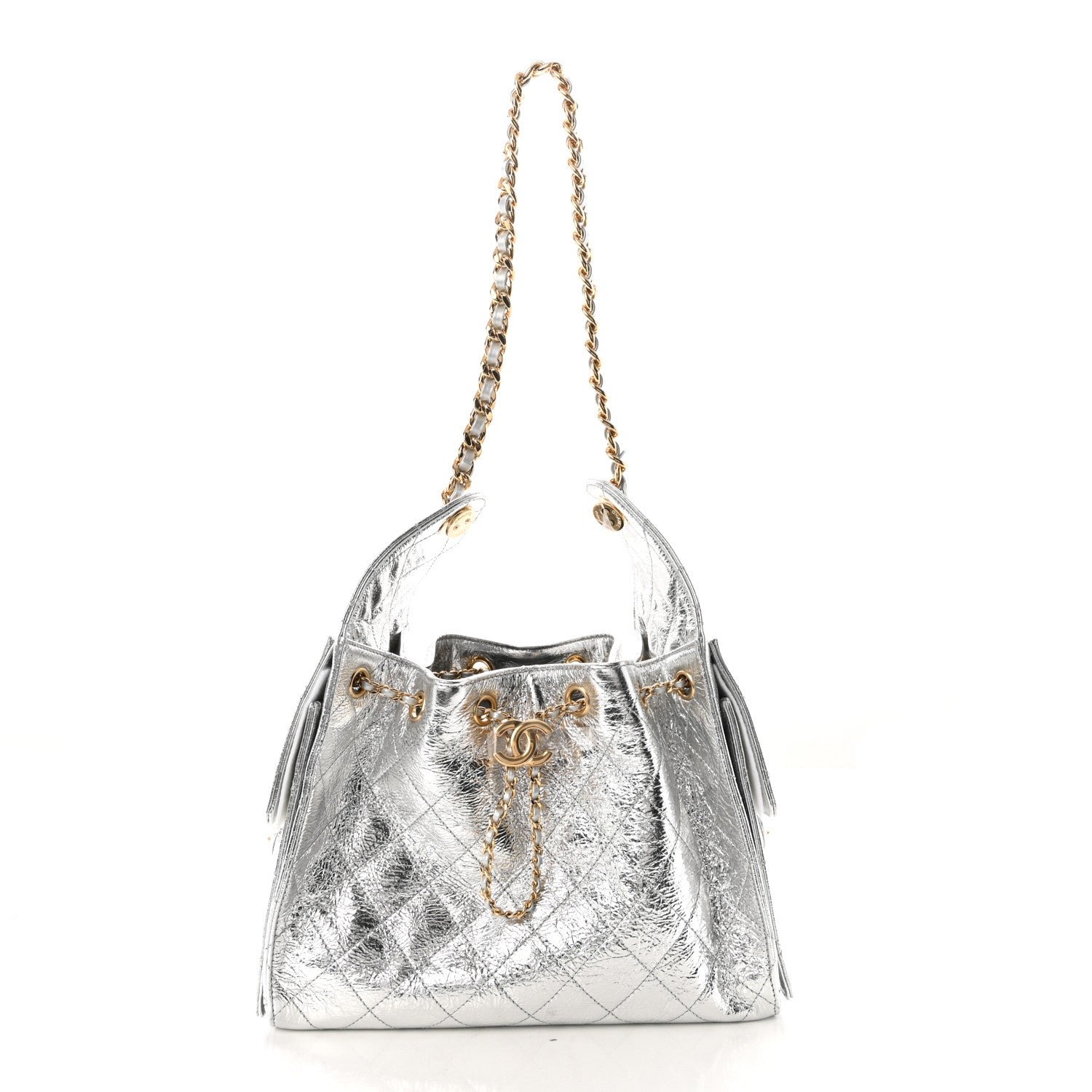 Chanel Metallic Aged Calfskin Quilted Small Chanel 25 Handbag Silvery