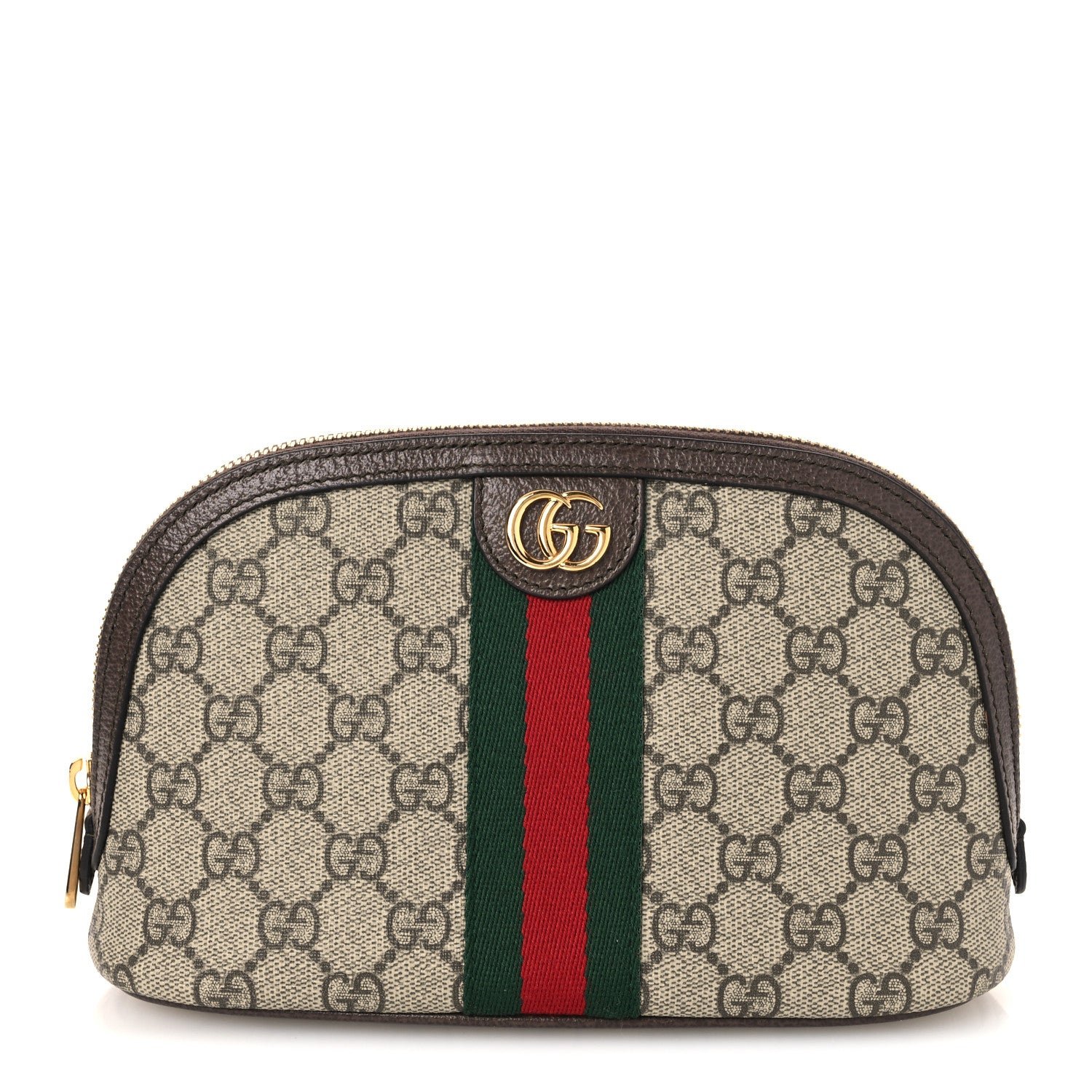 Gucci GG Supreme Monogram Textured Calfskin Web Large Ophidia Cosmetic Case Beige Ebony New Acero