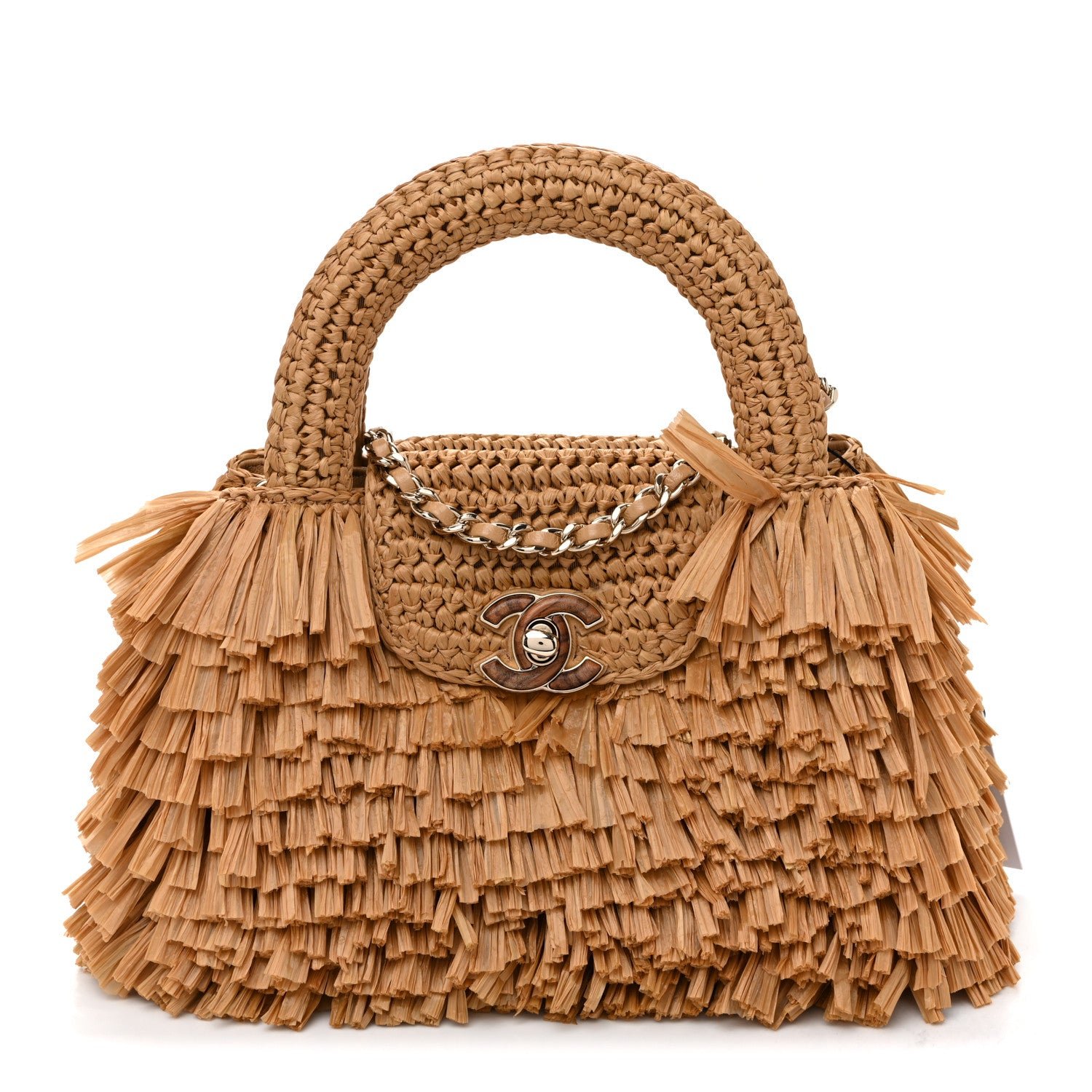 Chanel Raffia Fringe Nano Kelly Shopper Dark Beige