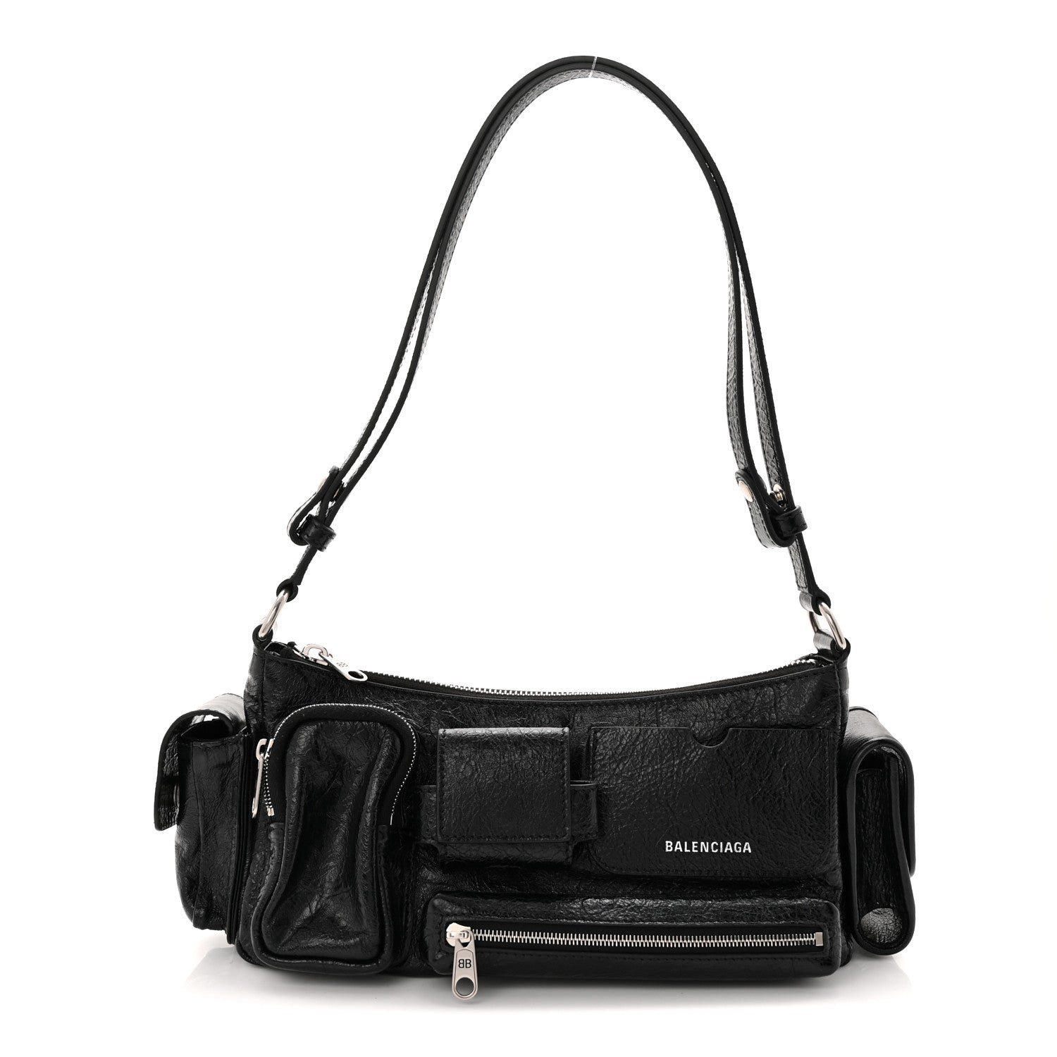 Balenciaga Agneau Arena Superbusy XS Sling Zip Shoulder Bag Black