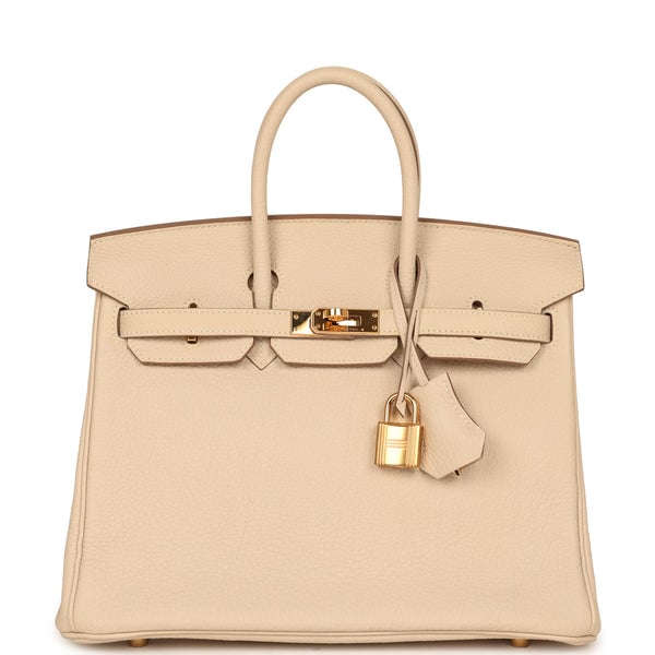 Pre-owned Hermes Birkin 25 Craie Togo Gold Hardware