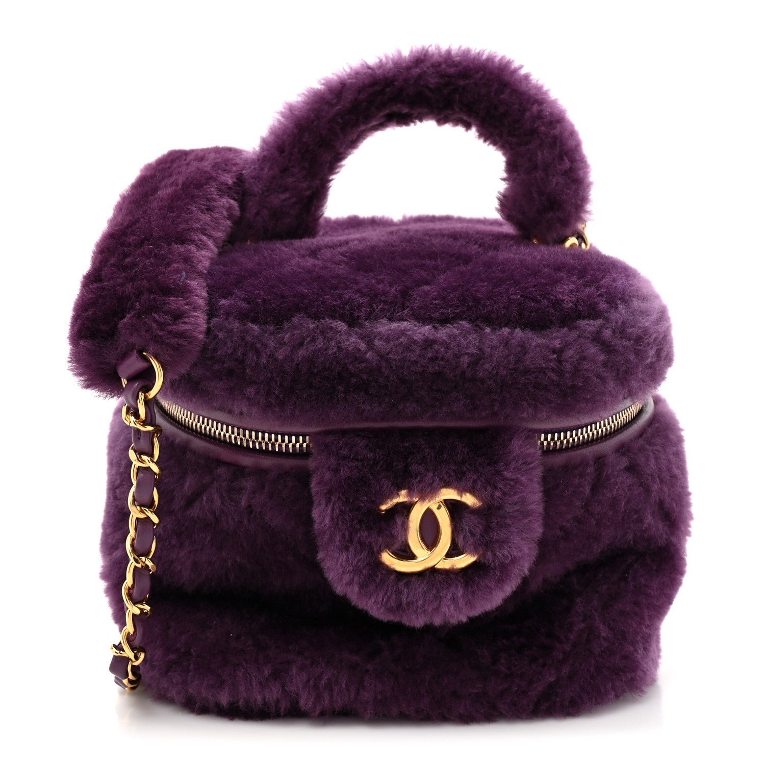 Chanel Shearling Lambskin Quilted Small Vanity Case Purple