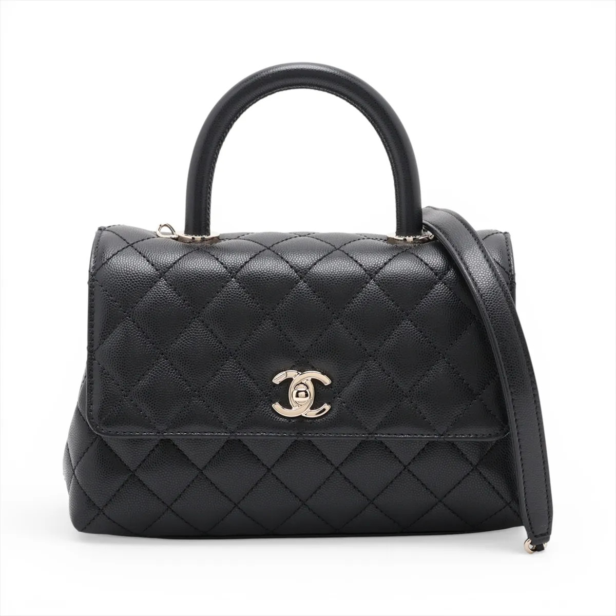Chanel Coco handle 24 XS Caviar Skin 2 Way Handbag Black Gold Metal Fittings ran