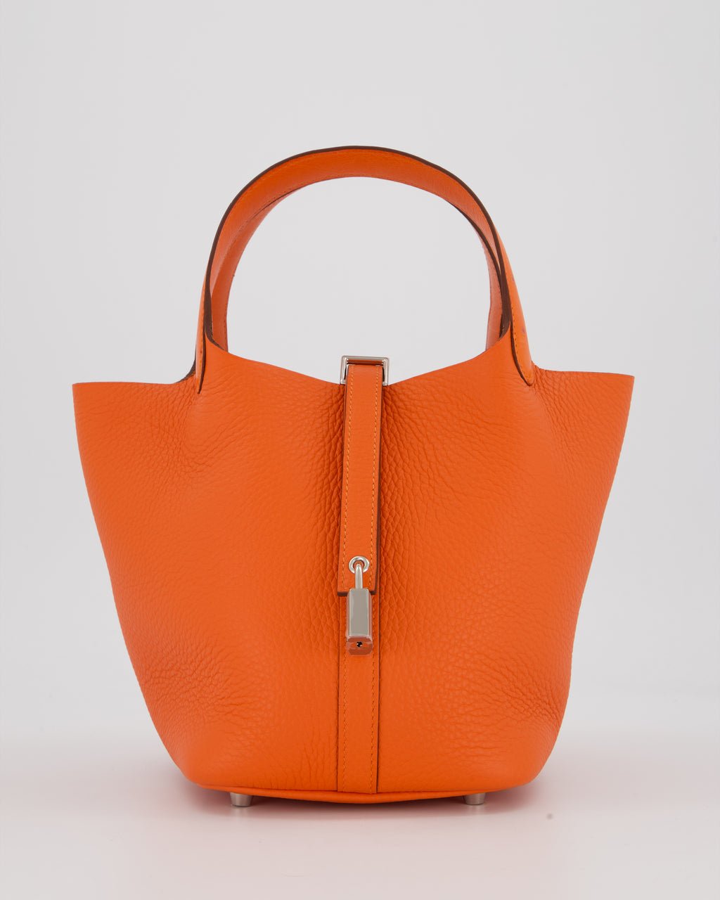 Hermès Picotin Lock Touch 18 Bag in Tangerine Taurillon Clemence and Ostrich Leather with Palladium Hardware